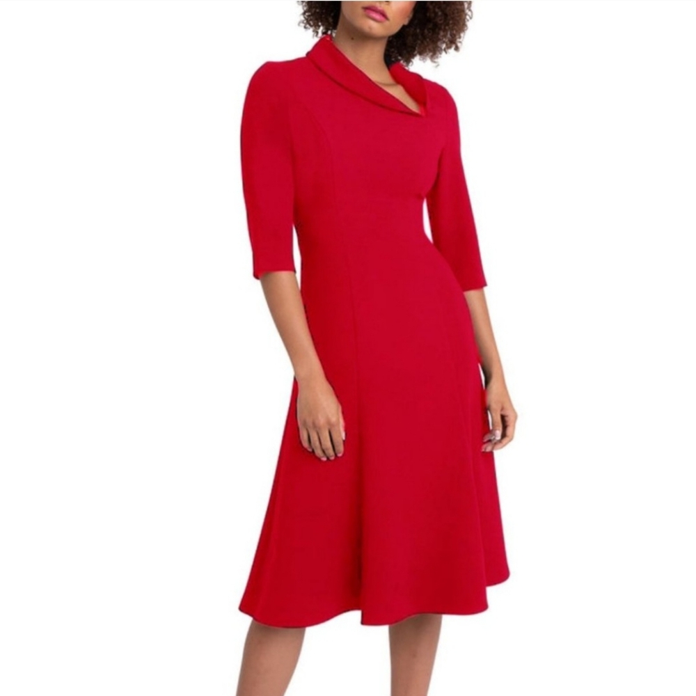 Black Halo Fit & Flare Midi Dress with Asymmetrical Neckline